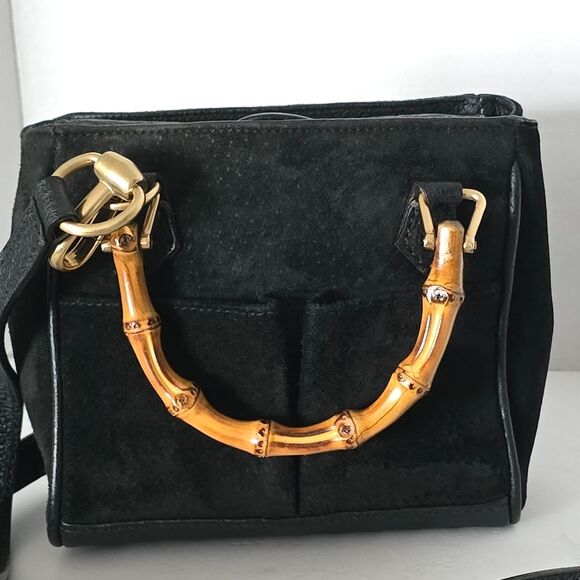 Authentic Gucci Diana Mini Black Suede Bamboo 2-Way Crossbody Handbag - Picture 2 of 15